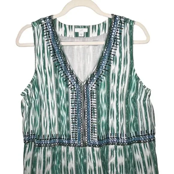 J. Jill Embroidered Cotton Ikat Dress Size Medium - Picture 2 of 10